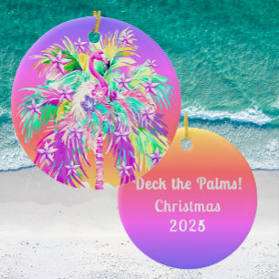 Persoonlijke Tropische Palmboom Flamingo Kerstmis Keramisch Ornament