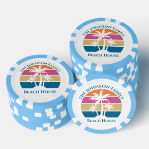 Persoonlijke Tropische Palmboom Zonsondergang Stra Poker Chips