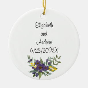 Persoonlijke Trouwdatum Paars Geel Bloemmotief Keramisch Ornament