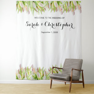 Persoonlijke Trouwfoto Achtergrond Roze Tulpen Wandkleed
