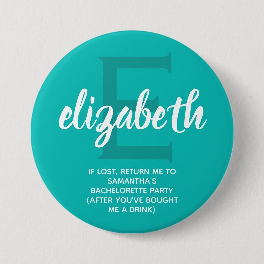 Persoonlijke Turquoise Bachelorette Party Ronde Button 7,6 Cm (Voorkant)