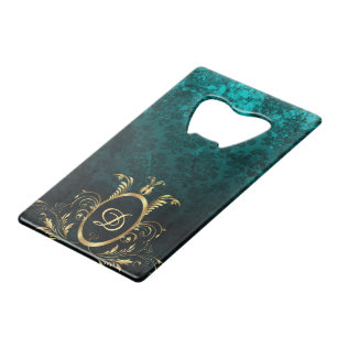 Persoonlijke Turquoise Damask Kredietkaart Flessenopener