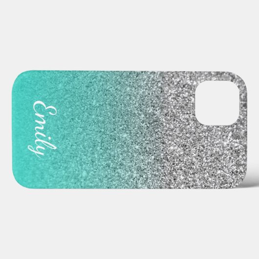 Persoonlijke Turquoise en Silver Glitter Ombre Case-Mate iPhone Case (Achterkant (horizontaal))