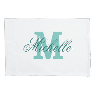 Persoonlijke turquoise naam monogram kussensloop