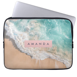 Persoonlijke Turquoise Oceaangolf Strand Laptop Sleeve