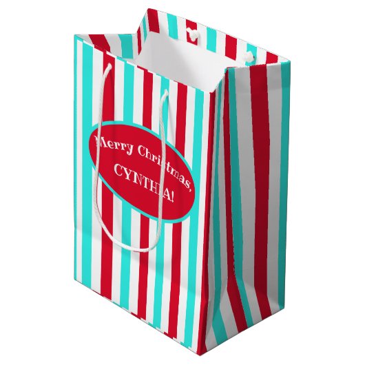 Persoonlijke Turquoise Red en White Gift Bag Medium Cadeauzakje (Voorkant Gekanteld)