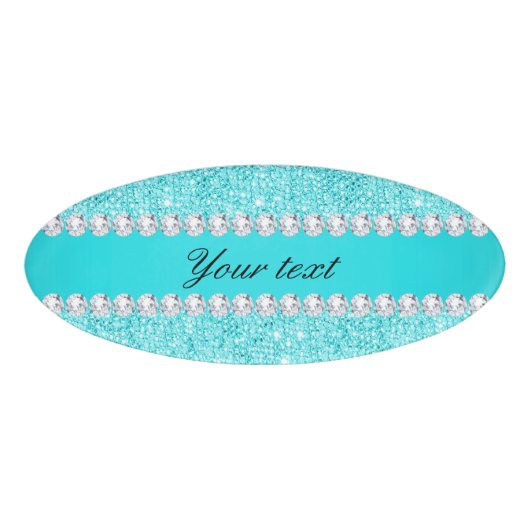 Persoonlijke Turquoise Sequins en Diamonds Naambadge (Voorkant)