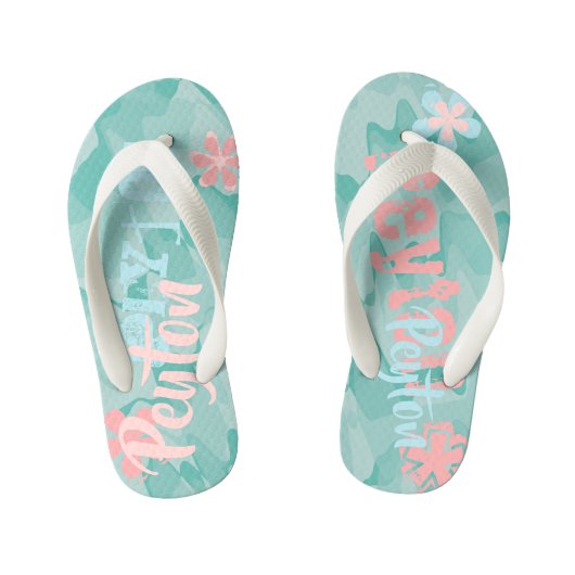 Persoonlijke Turquoise Shock Wave Camouflage Kinder Teenslippers (Voetbed)