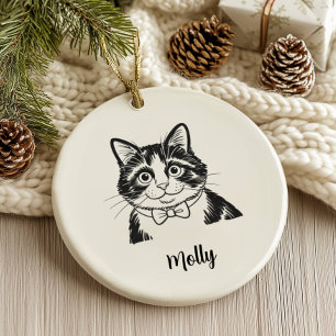 Persoonlijke Tuxedo Kat Kerstmis Keramisch Ornament