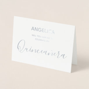 Persoonlijke uitnodiging voor Quinceañera in zilve
