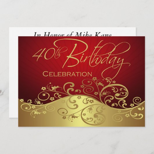 Persoonlijke uitnodigingen van de 40e verjaardag v (Voorkant / Achterkant)
