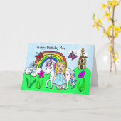 Persoonlijke Unicorn en prinses Birthday Kaart (Gele Bloem)