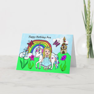Persoonlijke Unicorn en prinses Birthday Kaart