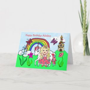 Persoonlijke Unicorn en prinses Birthday Kaart