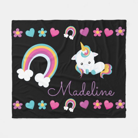 Persoonlijke Unicorn en regenboog Fleece Deken (Voorkant (Horizontaal))