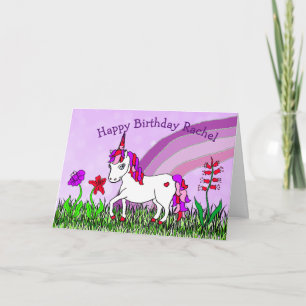 Persoonlijke Unicorn, Flowers, Butterfly Birthday Kaart