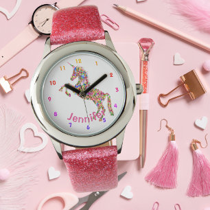 Persoonlijke UNICORN Girls bekijken PINK GLITTER Horloge
