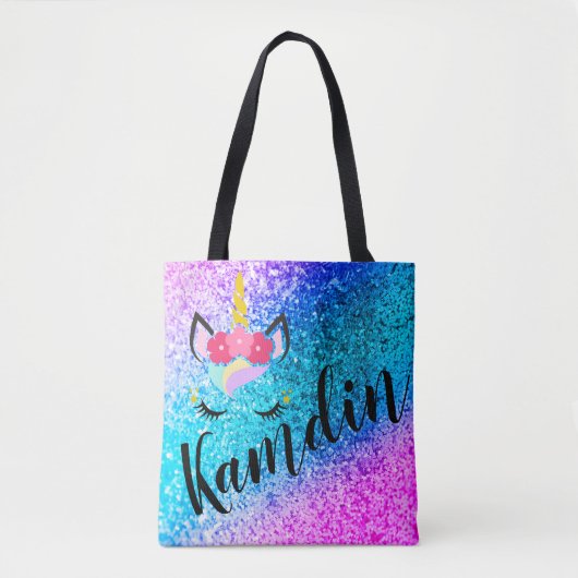 Persoonlijke Unicorn Ombre Glitter Canvas tas (Voorkant)