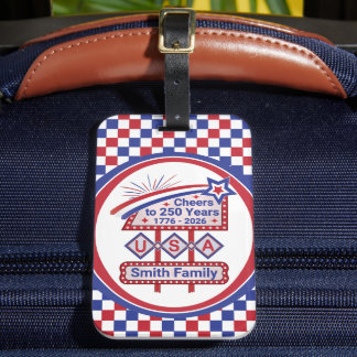 Persoonlijke USA 250 – Patriottische Retro Marquee Bagagelabel