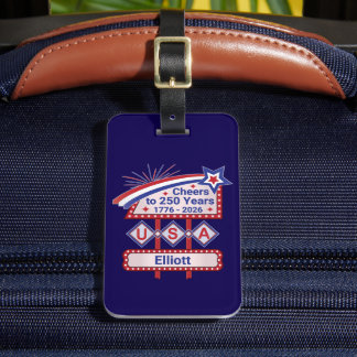 Persoonlijke USA 250 – Patriottische Retro Marquee Bagagelabel