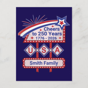 Persoonlijke USA 250 – Patriottische Retro Marquee Feestdagenkaart