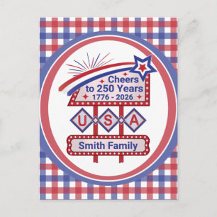 Persoonlijke USA 250 – Patriottische Retro Marquee Feestdagenkaart