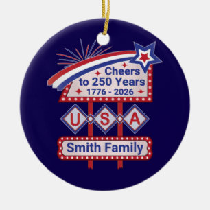 Persoonlijke USA 250 - Patriottische Retro Marquee Keramisch Ornament