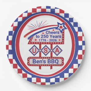 Persoonlijke USA 250 – Patriottische Retro Marquee Papieren Bordje