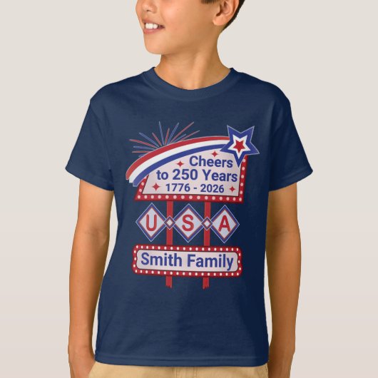 Persoonlijke USA 250–Patriottische Retro Marquee T-shirt (Voorkant)