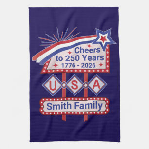 Persoonlijke USA 250 – Patriottische Retro Marquee Theedoek