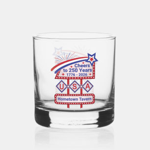 Persoonlijke USA 250 – Patriottische Retro Marquee Whisky Glas