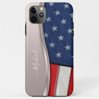 Persoonlijke USA-vlag nep rose goud metalen swirl iPhone 11 Pro Max Hoesje