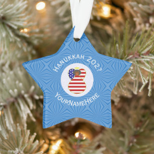 Persoonlijke USA Zwarte Engel Hanukkah Vlag Ornament