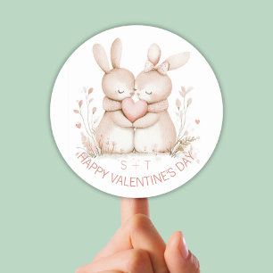 Persoonlijke Valentijnsdag Knuffel Konijnen Koppel Ronde Sticker