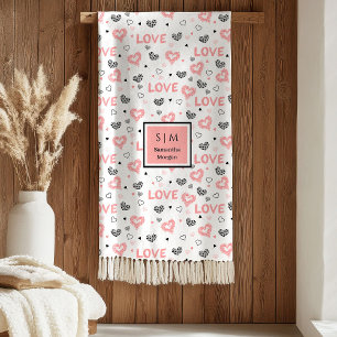 Persoonlijke Valentijnsdeken Roze Zwarte Harten Fleece Deken