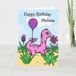 Persoonlijke verjaardag van dinosaurus meisje kaart