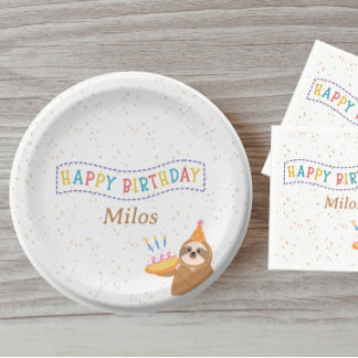 Persoonlijke Verjaardagsbord Sloth Feest Design Papieren Bordje