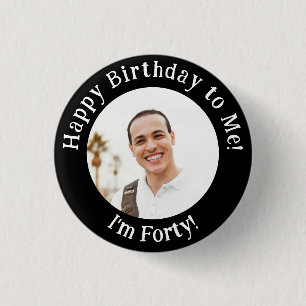 Persoonlijke verjaardagsfoto, jouw foto badge ronde button 3,2 cm