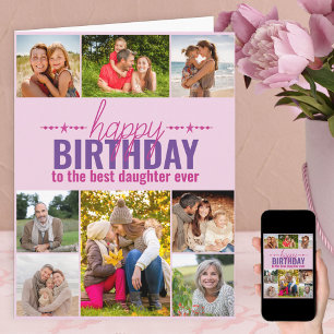 Persoonlijke verjaardagsfotocollage roze voor doch kaart