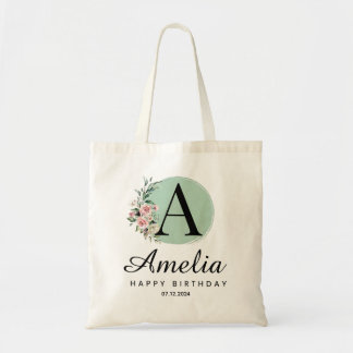 Persoonlijke verjaardagsmonogram aangepaste naam e tote bag