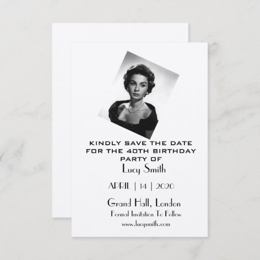 Persoonlijke verjaardagspartij Sla de datumkaarten Save The Date (Voorkant / Achterkant)