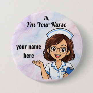 Persoonlijke verpleegster met bril naam badge ronde button 7,6 cm