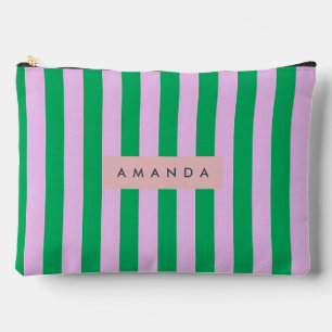 Persoonlijke verse groene en roze gestreepte retro etui