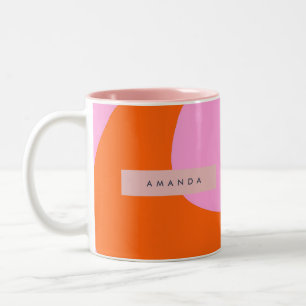 Persoonlijke Vette Oranje en Roze Golf Streep Tweekleurige Koffiemok