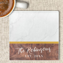 Persoonlijke vierkante marmeren houten familienaam glazen onderzetter