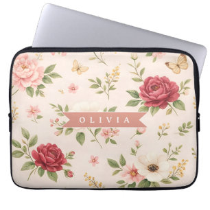 Persoonlijke Vintage Bloemige Romantische Naam Cad Laptop Sleeve