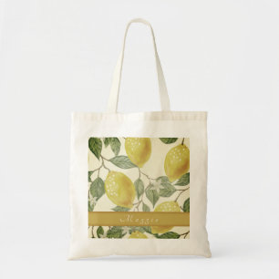 Persoonlijke vintage citroengele zomerfruit tote bag
