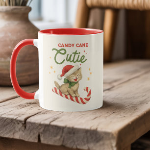 Persoonlijke Vintage Kerst Kerststok Kattenkat Mok
