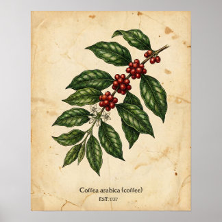 Persoonlijke Vintage Koffieplant Botanisch Poster