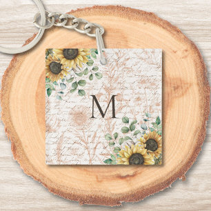 Persoonlijke Vintage Landelijke Zonnebloem Sleutelhanger